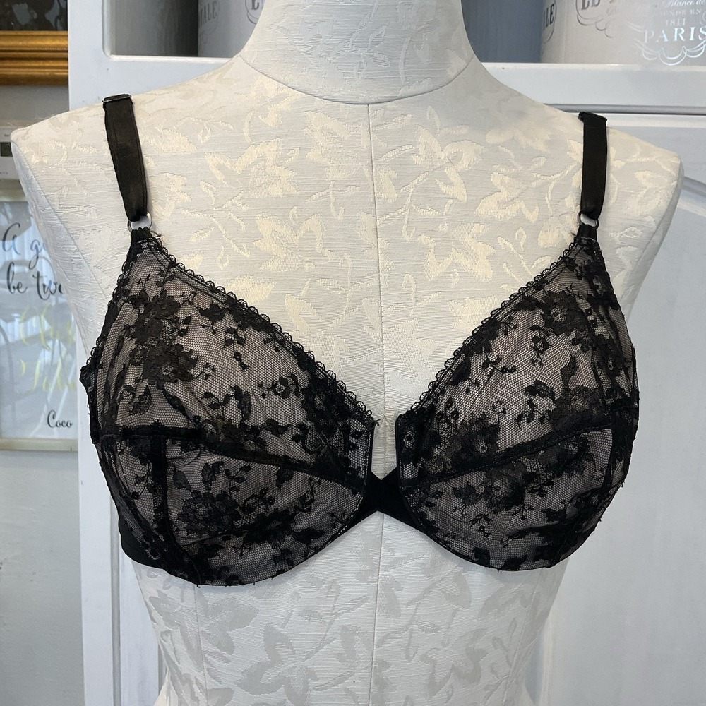 Vtg 1960s Emilio Pucci Formfit Black French Lace Bra Size 36B Iconic Underwire